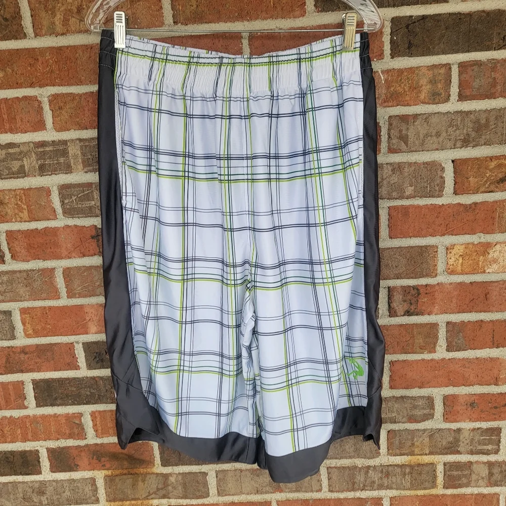 Vintage 90s Shaquille O'Neal Fashion Plaid Neon Green/Dark Gray Athletic Shorts